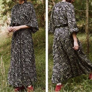 NWT THE GREAT Sz 1 Small/Medium Folk Print Maxi Belted Dress Cotton Long Sleeve